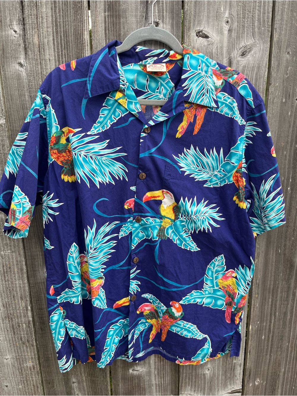 Navy Tropical Parrot Print Short-Sleeve Shirt